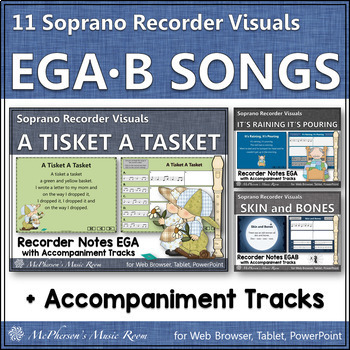 Preview of Recorder Music and Songs Interactive Visuals {Notes EGA & EGAB} Bundle