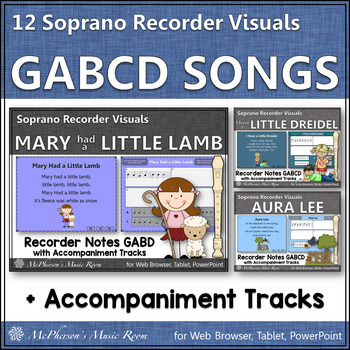 Preview of Recorder Music and Songs Interactive Visuals {Notes GABCD} Bundle