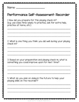 Recorder Performance Rubric and Student Self-Assessment by Teach From ...