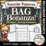 Recorder Resource: BAG Bonanza- 20 Page No-Prep worksheets!!