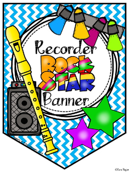 Preview of Recorder Rock Stars Pennant/Banner - PPT Edition (Printable) - BLUE CHEVRON