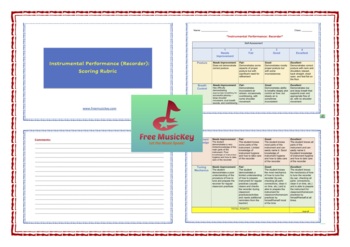 Preview of Recorder Rubrics (self-peer-assessment) by Free MusicKey