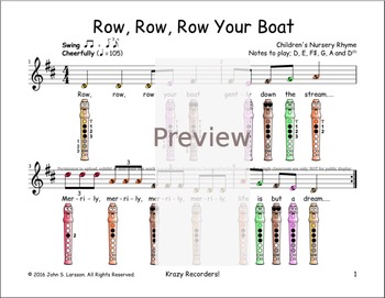 Recorder Sheet Music - Row Row Row Your Boat by Recorder Songs And Lessons