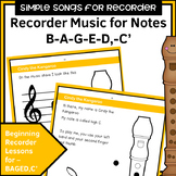 Simple Songs for Recorder - B A G E,D,C'