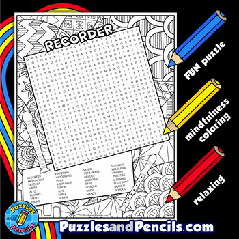 Recorder Word Search Puzzle with Coloring Music Wordsearch TPT