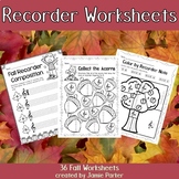 Recorder Worksheets {Music Worksheets for Fall / Autumn}