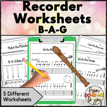 Preview of Recorder Worksheets for Centers or Stations Activities B-A-G
