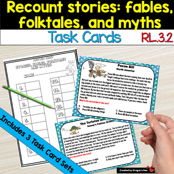 Preview of Recount Stories, Fables, Folktales and Myths RL.3.2 Task Cards for 3rd Grade
