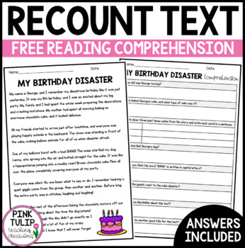 Preview of Recount Text Example With Comprehension - Great For Shared or Guided Reading