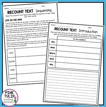 recount text writing worksheet pack no prep lesson ideas