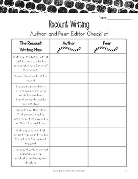 recount writing activities organizers prompts and