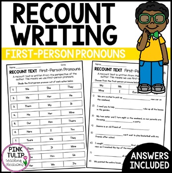 recount writing first person pronouns worksheets tpt