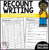 Recount Writing, First-Person Pronouns Worksheets