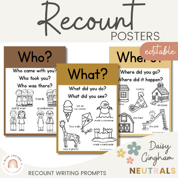 Preview of Recount Writing Posters and Prompts | Daisy Gingham Neutrals