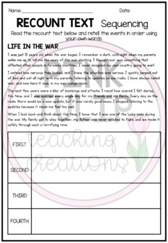 recount writing sequencing worksheets by pink tulip teaching creations