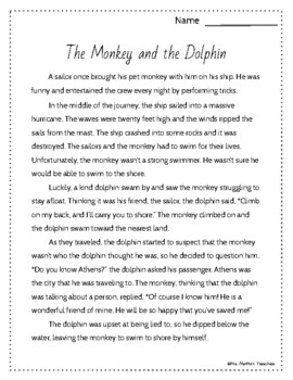 Preview of Recounting Fables- The Monkey and the Dolphin