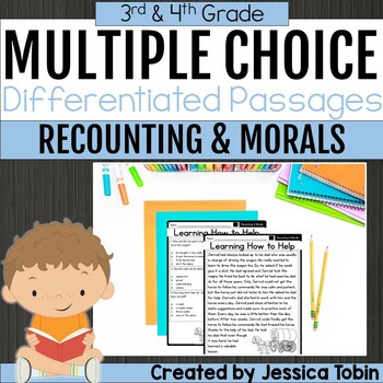 Preview of Story Recount, Morals Multiple Choice Passages - 3rd 4th Grade, RL.3.2, RL.4.2
