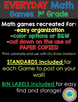 Preview of Recreated Everyday Math Games 1st Grade-30+ Games!