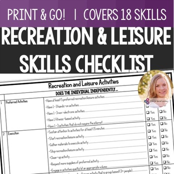 Preview of Recreation Leisure Checklist Independent Living Life Skills Special Education