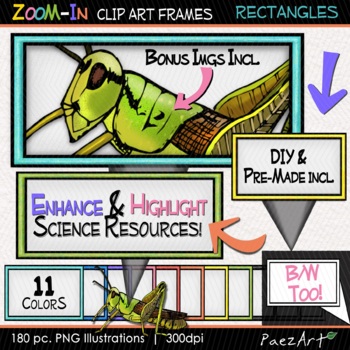 Preview of Rectangle Zoom Lens Clip Art Frames, Zoom-In Borders for Anatomy and More