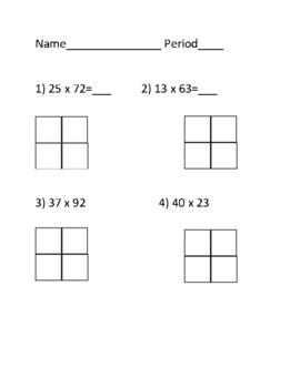 two by two area model for multiplication worksheets tpt
