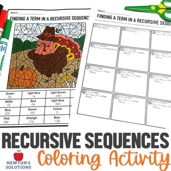 Preview of Recursive Sequence Color by Number Thanksgiving Activity
