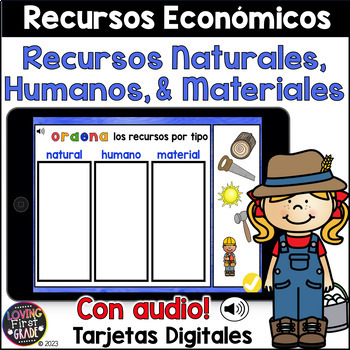 Preview of Recursos Económicos: Naturales, Humanos, y Materiales - Tarjetas Digitales