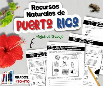 Preview of Recursos Naturales de Puerto Rico- Hojas de Trabajo (4to-6to)