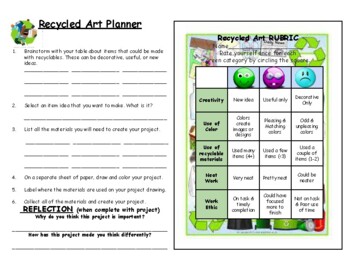 Preview of Recyclable Art Planner and Rubric