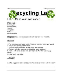 Preview of Recycle Lab- Conserve Natural Resources
