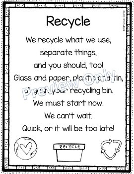 Recycle - Printable Earth Day Poem for Kids by Sarah Griffin | TpT