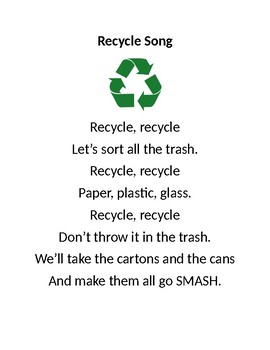 Recycle Song Printable by Kerry Griffith | Teachers Pay Teachers
