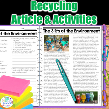 Preview of Recycling Article and Activity Pages | Earth Day | Reduce Reuse Recycle