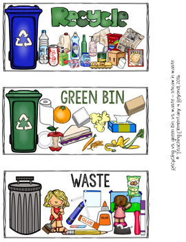 recycling labels a visual prompt for students at school for recycling bins