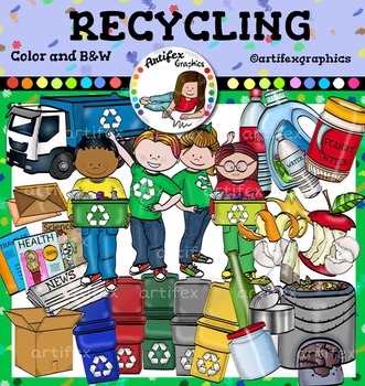 Preview of Recycling Clip Art -Color and B&W- 50 items!