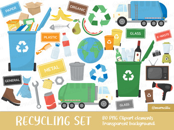 Preview of Recycling Clipart Set - recycle, truck, trash, bin, earth day, eco firendly