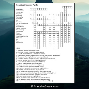 Recycling Crossword Puzzle Worksheet Activity by Crossword Corner
