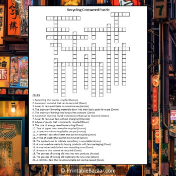 Recycling Crossword Puzzle Worksheet Activity by Crossword Corner