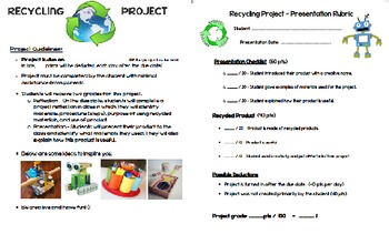 Preview of Recycling Project - Rubric and Reflection (Earth Day, Reduce, Reuse, Recyle)