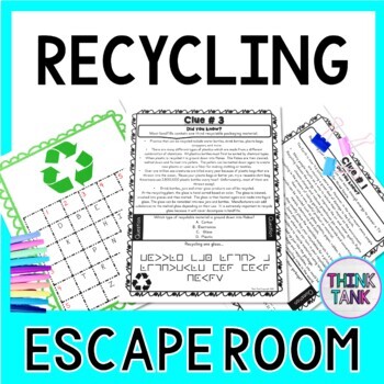 Preview of Recycling ESCAPE ROOM - Perfect for Earth Day! Reduce, Reuse, Recycle
