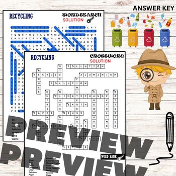 Recycling Fun Worksheets Word Search And Crossword by FunnyArti