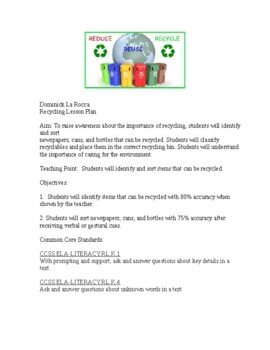 Preview of Recycling Lesson Plan for Autistic Population