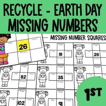 Preview of Recycling Missing Number Squares - 1st Grade Math Center (Earth Day)