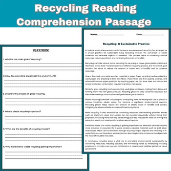 Recycling Reading Comprehension Passage with Questions by EduCreators ...