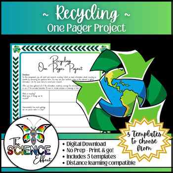 Preview of Recycling ~ Science One Pager Research Project