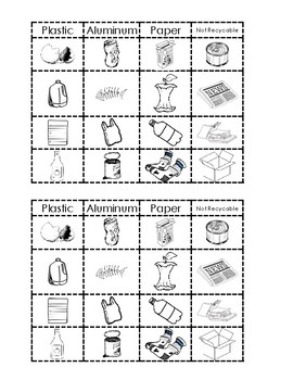 Recycling Sorting activity (2 per page) by ClipTasticPrintables | TpT