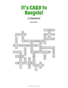 recycling crossword puzzle by puzzles to print tpt