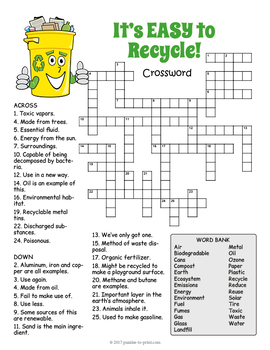 recycling crossword puzzle by puzzles to print tpt