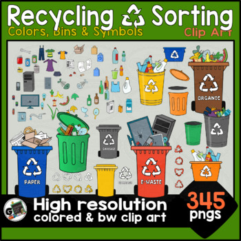 Preview of Recycling and Sorting Clip Art Mega Set - Colors, Bins and Symbols to Recycle
