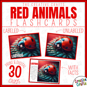 Preview of Red Animals Labeled, Unlabeled & Fact Flashcards Printable & Digital Resources